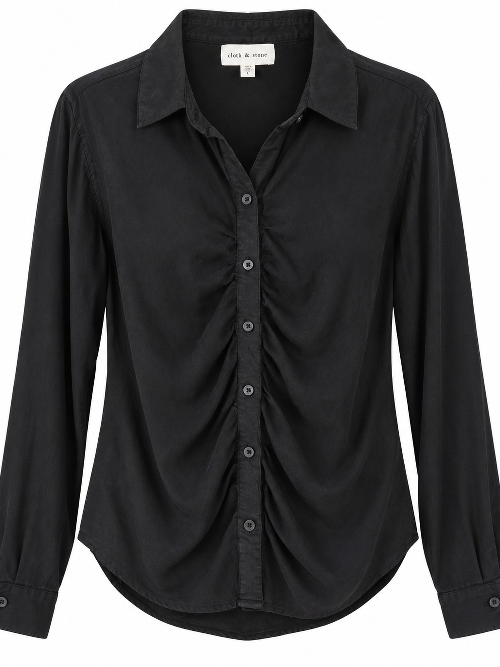 cloth & stone Black Ruched-Front Button Down Shirt